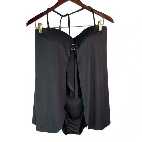 AQUA ROSE Draped One Piece Bathing Suit Black Removable Strap Strapless Size L - Picture 11 of 11